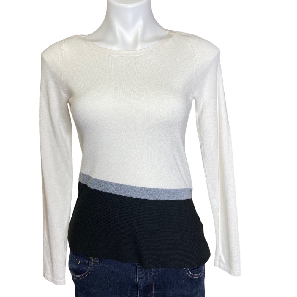 WHBM Asymmetrical Hem Sweater Pullover Long Sleeve Crewneck Color Block Size XS